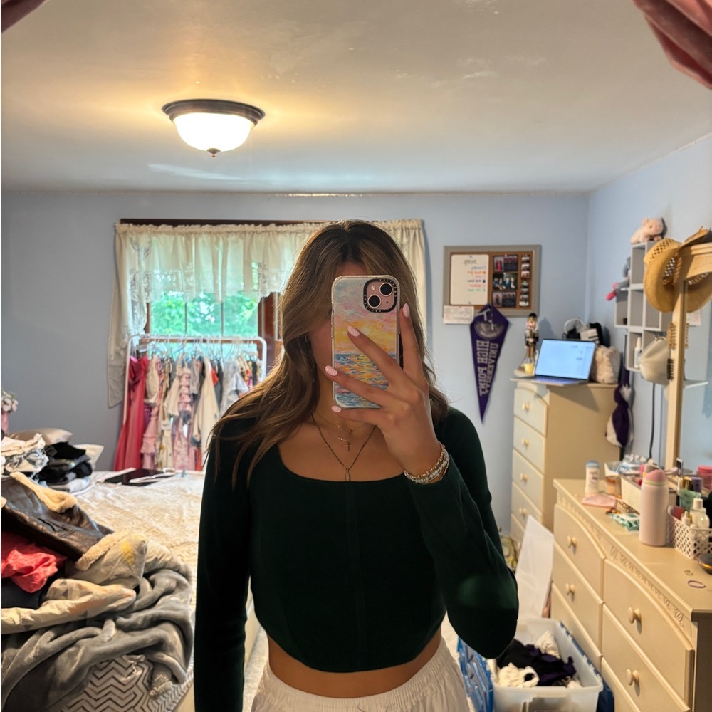 Altar'd State Green Fitted Long Sleeve Crop Sweater